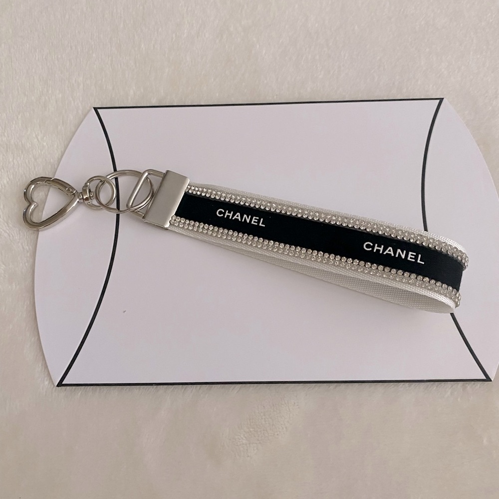 Black Chanel Ribbon Key Wristlet
